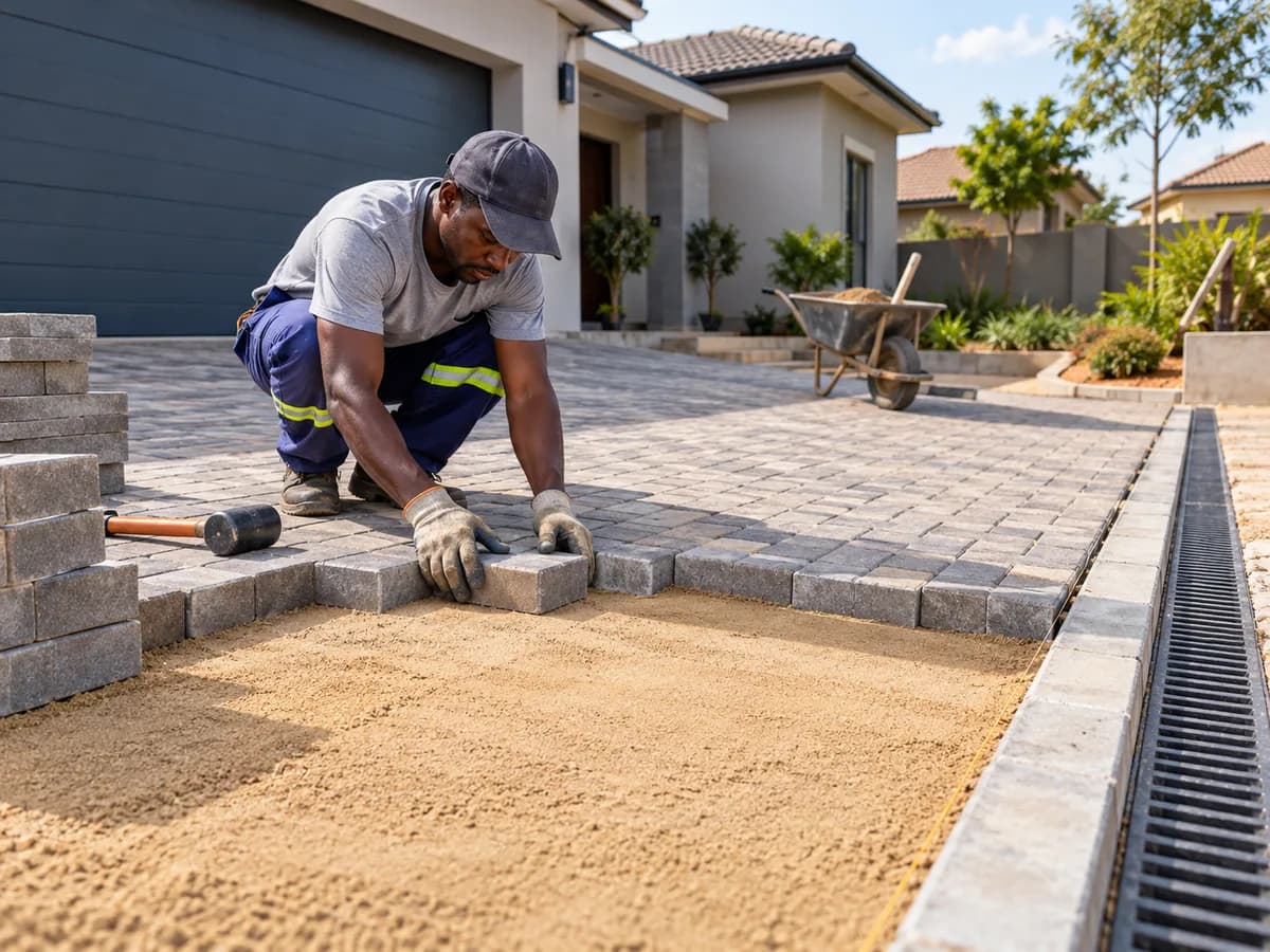 Illustrative image of interlocking driveway paving installation